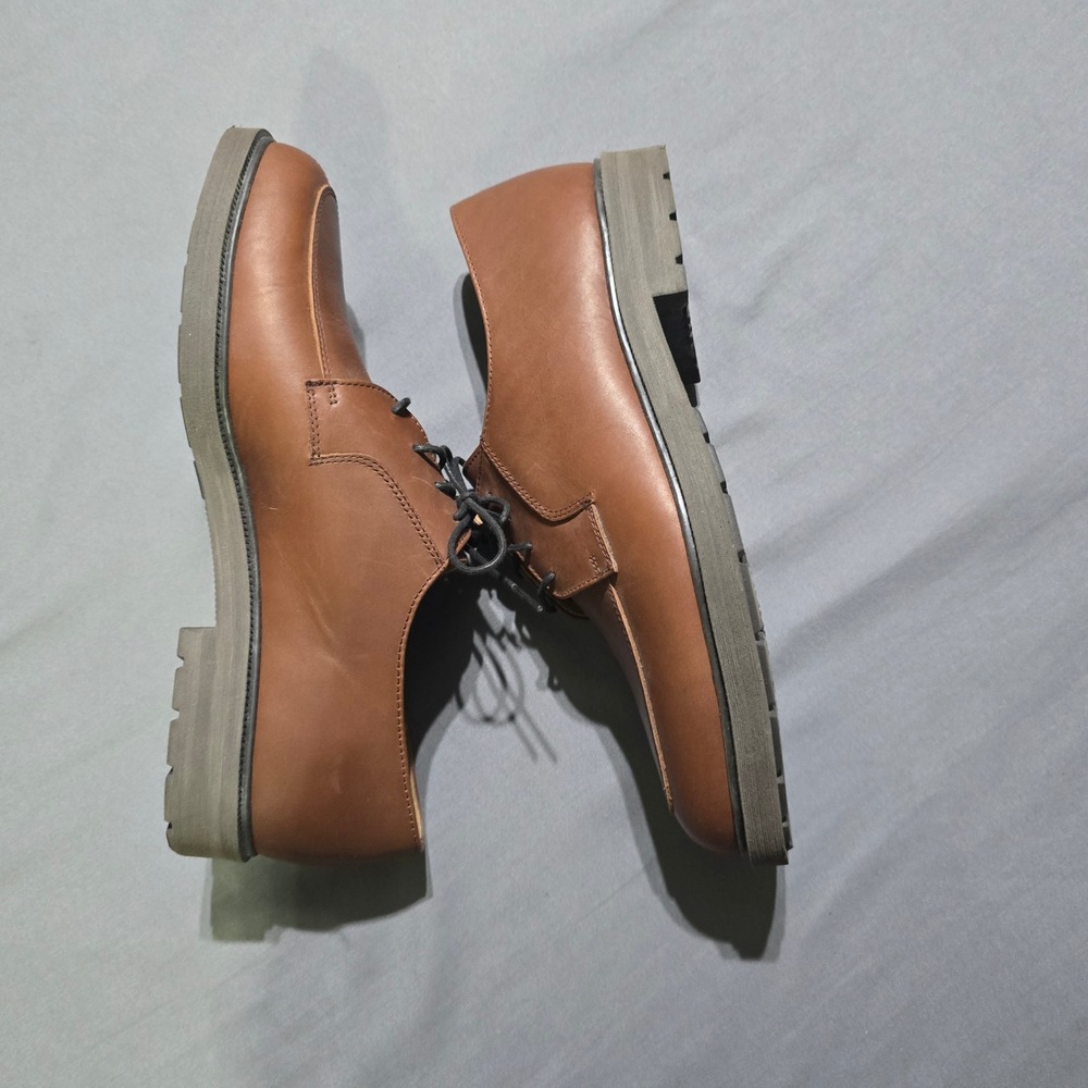 Barrington Leather Oxford Shoes Mens 9.5 D Brown Lug Sole Apron Toe 74585